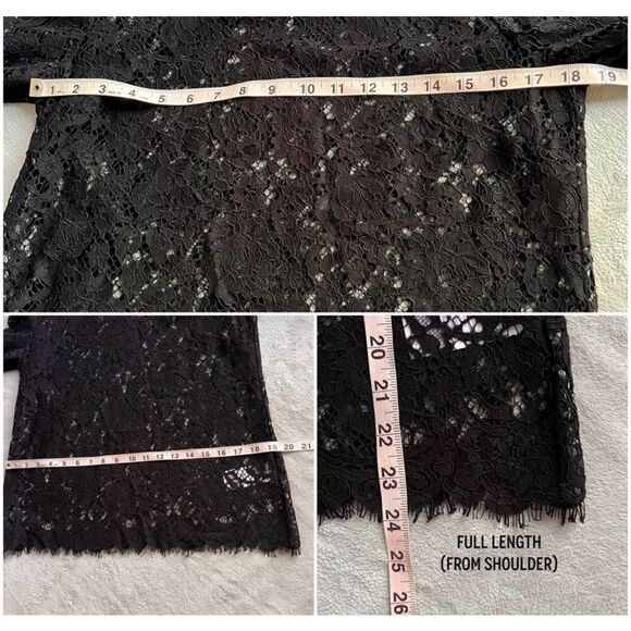 J. Crew Mockneck Floral Lace Eyelash Hem Bow Accent Top Black Sz 8 - Picture 16 of 16